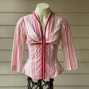 Byron Lars Valentine’s women’s red/white pinstripe fitted hook & loop blouse